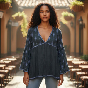 Free People Bohemian Embroidered Bell Sleeve Size Small